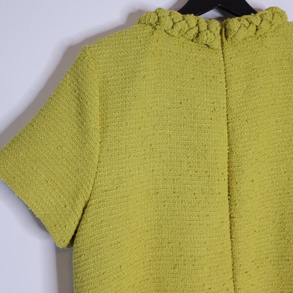 TUCKERNUCK Chartreuse Tweed Jackie Shift Yellow Mini Dress Women's M - Picture 6 of 11